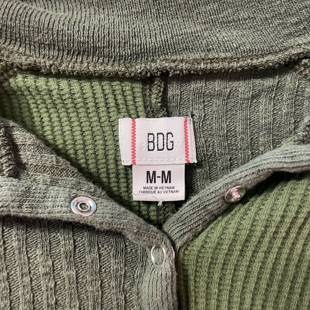 Bdg Olive Ribbed Patch Work Button-Up Top - image 3